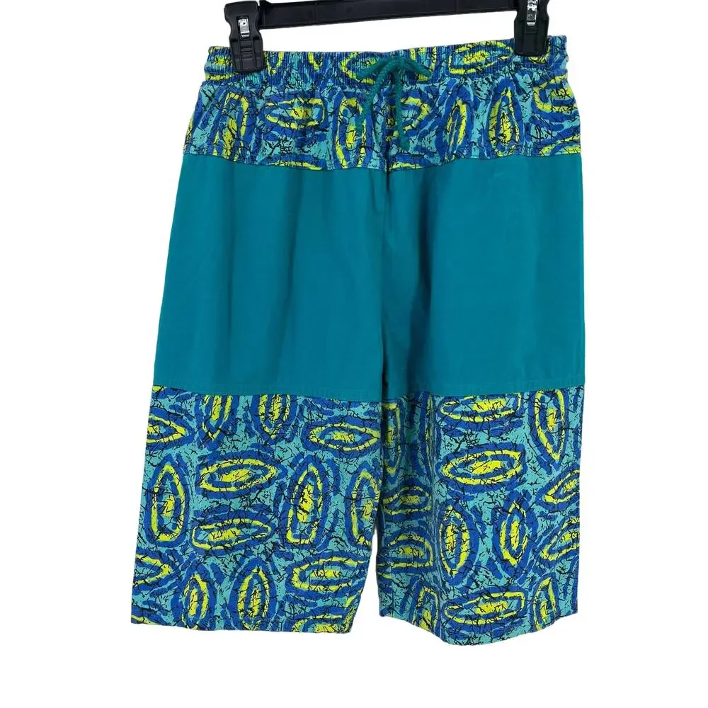 Vintage MTO Surf Green Yello Print Board Shorts Mens Size Medium 10